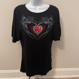 Bat's Heart Boat Neck Bat Sleeve Black Size Large